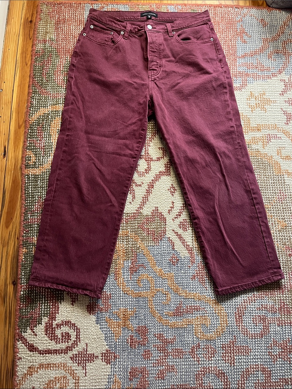 Lucky Brand Burgundy Cropped Jeans 12/31 Button Fly Straight Leg - Picture 1 of 9